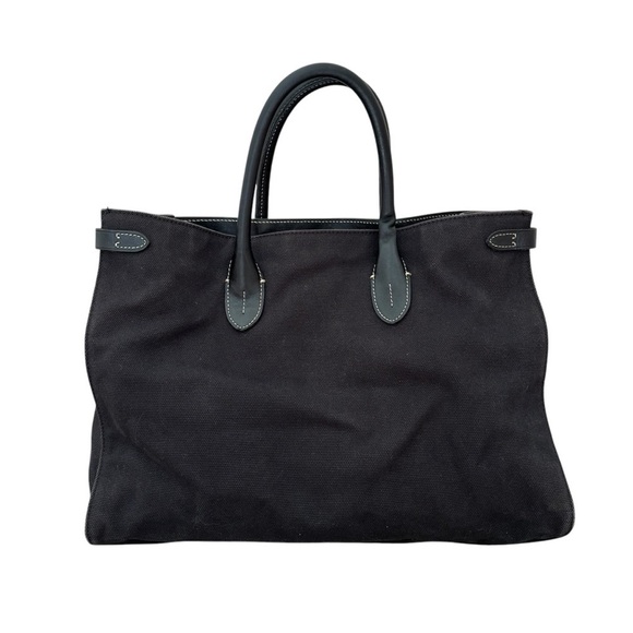 Ralph Lauren Black Leather Handle Tassel Charm Large Canvas Tote Bag - Picture 2 of 9